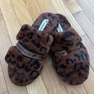 Fabletics Brown Leopard Print Fuzzy Slippers Size 8